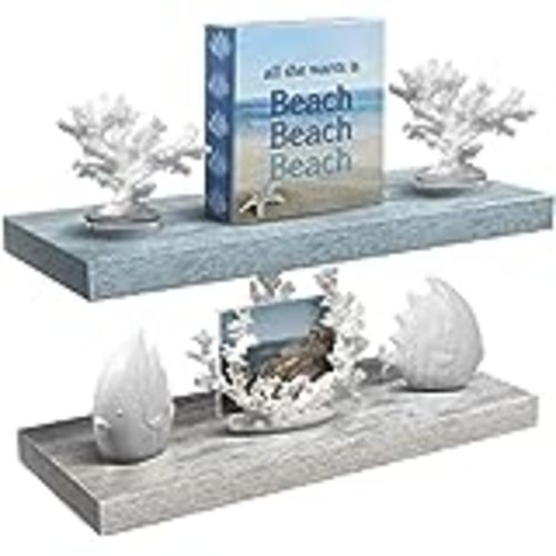 Amazon.com: Sorbus Floating Shelves for Wall - 3 Pack Coastal Beach Wall Decor for Bedroom, Bathroom, Living Room, Office, Home & Kitchen - Blue/White Rustic Wood Hanging Wall Shelf for Books, Frames, Trophy : Home & Kitchen