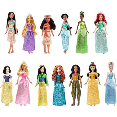 Mattel Disney Princess Toys, 13 Princess Fashion Dolls with Sparkling Clothing and Accessories, Inspired by Disney Movies, Gifts for Kids
