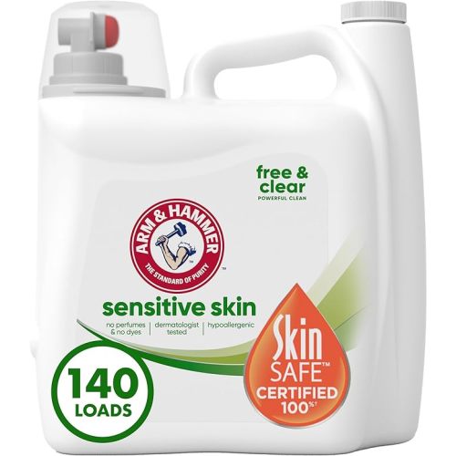 Arm & Hammer Sensitive Skin Free & Clear, 140 Loads Liquid Laundry Detergent, 140 Fl oz - Perfume & Dye Free - 1.09 Gallon (Pack of 1)