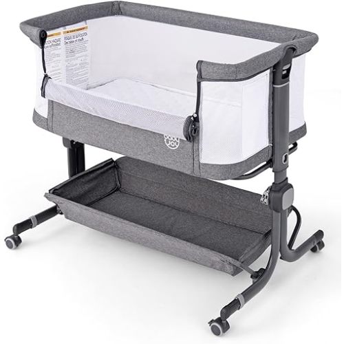 BABY JOY Bassinet, Bedside Crib w/ 6-Level Adjustable Height, Storage Shelf, Wheels, Mattress & Carry Bag for Safe Co-Sleeping, Folding Bassinet Bedside Sleeper for Newborn Infants (Gray)