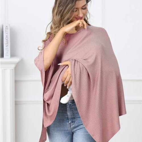Knit Nursing Cover for Baby Breastfeeding, Cozy Swaddle, Breathable and Soft, Wide Neck with Stretch for Easy View (Pink)