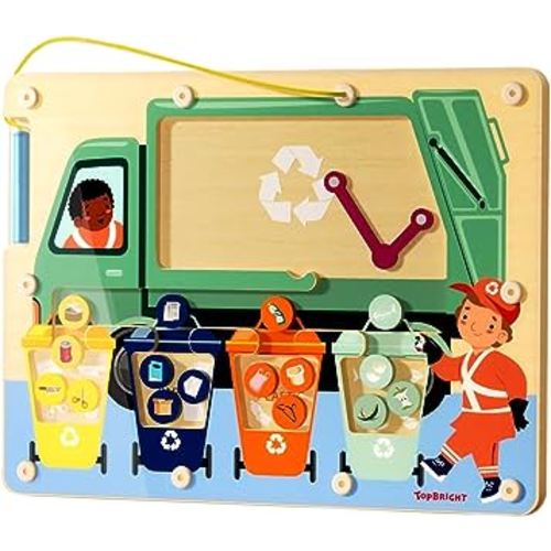 TOP BRIGHT Magnetic Color Maze Sorting Game Montessori Toys for 3+ Year Old, Wooden Garbage Magnet Educational Learning Toys, Toddler Travel Toys Fine Motor Skills for Boys Girls