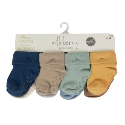 Milkberry 8 Pack Rayon Of Bamboo Baby Socks Non-slip Gripper Baby Boy Solid Rustic Bloom Size 2-4t