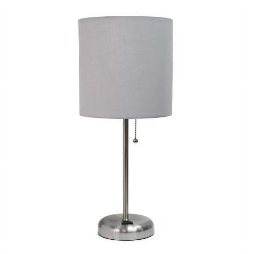 Limelights Gray Stick Lamp with Charging Outlet, Fabric Shade - Perfect for Bedroom, Desk Night Light