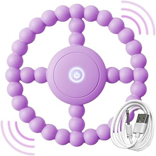 Vibrating Sensory Chew Toy - Dual Effect: Teether Teething Toys for Babies 0 3 6 9 12 18 Months Supporting Autism &Toddler Travel Essentials, 1-2 Year Old Boys Girls Baby Gifts idea(Purple)