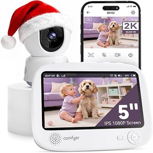 Hybrid Video No WiFi & Smart WiFi Baby Monitor - 5" 1080P Split Screen & 2K Camera App Control, Motion Alerts, Sound Detection, HD Night Vision, 5050mAh Battery,Triple Security, 1600ft Range