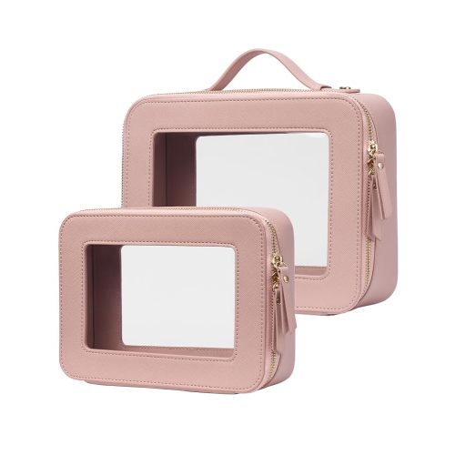 Popvibe Clear Makeup Bag Travel Cosmetic Case Transparent Toiletry Bag with Zipper, Portable Make Up Organizer Traveling Compact Car Bag for Essentials