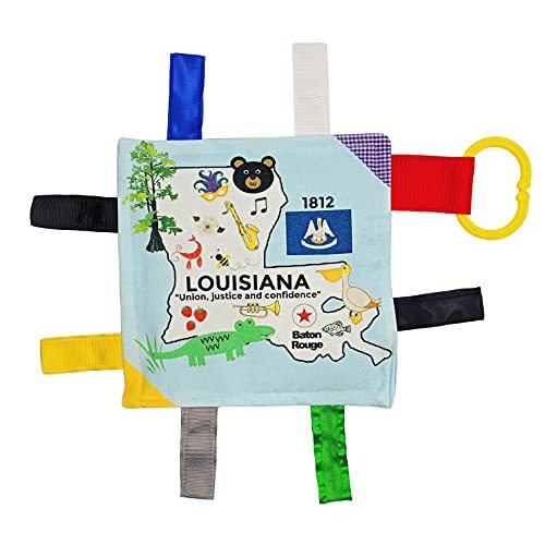 Jack & Co 8x8' Learning Lovey Tag Toys - Soft & Safe - Learn USA State Facts - Ideal Baby Toy BPA Free w/Stroller Clip (Louisiana)