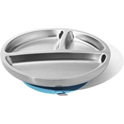 Avanchy® Baby Toddler Plates&nbsp;with Suction&nbsp;Divided Stainless Steel&nbsp; for&nbsp;Feeding&nbsp;Babies Kids Toddlers Food, Large,Blue