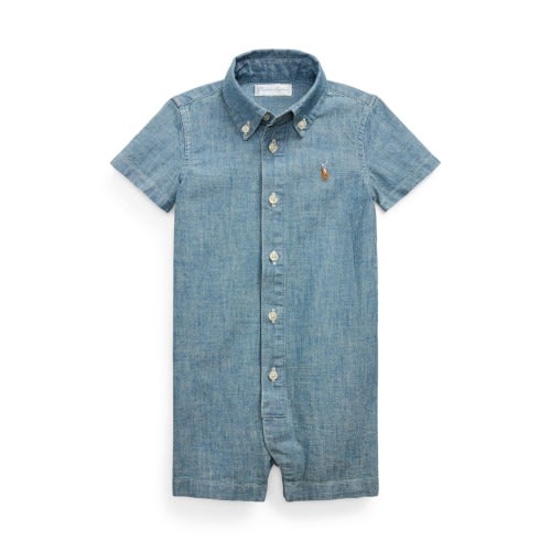 Chambray Button-Down Polo Romper, 3M- Only 2 left