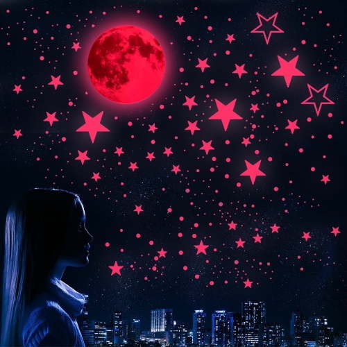 XDMTWLKJ Glow in The Dark Pink Star & Moon Wall Decals – Removable Stickers for Nursery Room (1049 Pack)