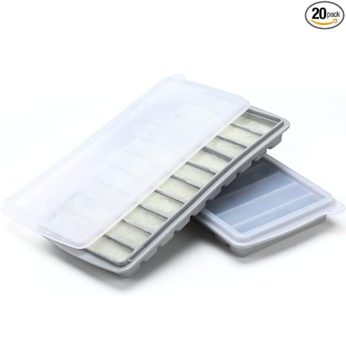 Eaasty 2 Pieces Breastmilk Storage Container Baby Food Milk Silicone Freezer Trays with Lid Breastmilk Freezer Tray Organizer Ice Trays Silicone Storage Bag Tray 10-1 oz Bars(Gray)