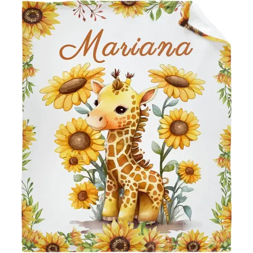 Custom Baby Sunflower Giraffe Blankets Personalized Gift for Girl/Boy for Couch Sofa Bed Bedroom Living Room Lightweight Throw Blanket (30''x40'' for Baby/Pets)