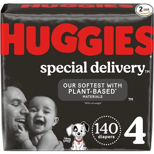Huggies Special Delivery Hypoallergenic Baby Diapers Size 4 (22-37 lbs), 140 Ct, Fragrance Free, Safe for Sensitive Skin