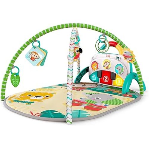 Bright Starts 4-in-1 Groovin’ Kicks Piano Gym, Tummy Time Play Mat & Activity Baby Toys, Green - Tropical Safari, Newborn to Toddler
