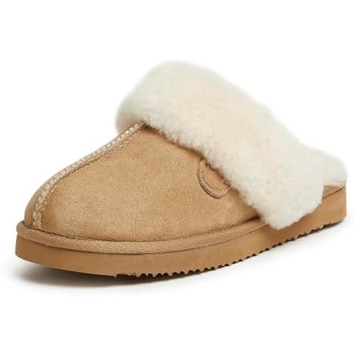 Dearfoams Women's Fireside Sydney Shearling Fur Indoor/Outdoor Scuff Slipper with Wide Widths