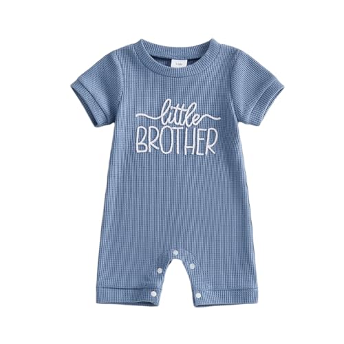 allshope Newborn Baby Boy Summer Outfit Romper Letter Embroidery Short Sleeve Jumpsuit Bodysuit Cute Infant Waffle Clothes