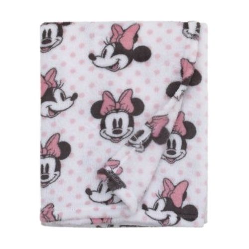 NoJo Disney Minnie Mouse - Pink, White and Black Super Soft Plush Baby Blanket