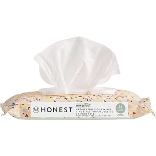 The Honest Company Clean Conscious Unscented Wipes | Over 99% Water, Compostable, Plant-Based, Baby Wipes | Hypoallergenic for Sensitive Skin, EWG Verified | Terrazzo, 36 Count