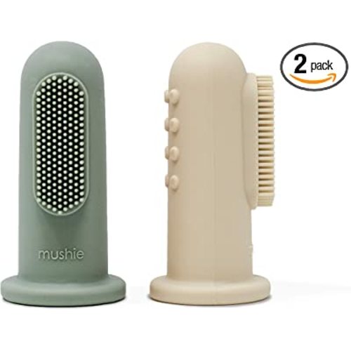 mushie Baby Finger Toothbrush (Cambridge Blue/Shifting Sand) 2-Pack