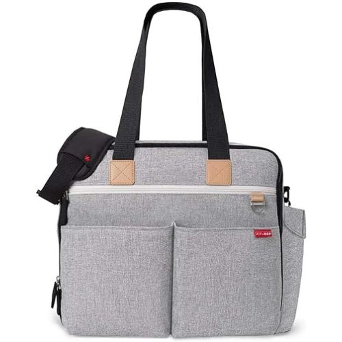 Skip Hop Diaper Bag: Iconic Duo Weekender, Extra Large Capacity with Changing Pad & Stroller Attachment, Grey Melange