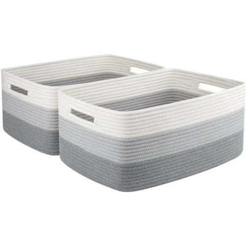 LITERRA 2 Pieces Nursery Baskets for Toys, Towel Woven Storage for Organizing Living Room Bedroom Bathroom 8 Gallon