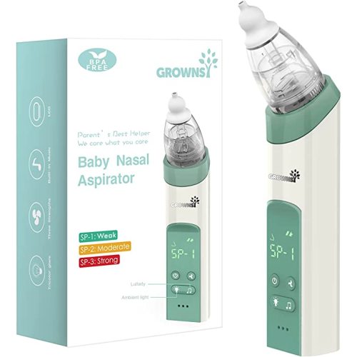 GROWNSY Nasal Aspirator for Baby, Electric Nose Aspirator for Toddler, Baby Nose Sucker, Automatic Nose Cleaner with 3 Silicone Tips, Adjustable Suction Level, Music and Light Soothing Function-Beige