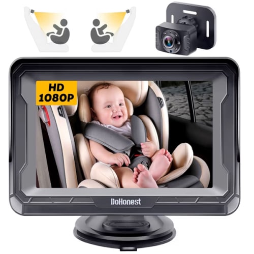 DoHonest Baby Car Camera HD 1080P - Rear-Facing Car Baby Monitor with Night Vision, Adjustable View Angle, Easy Setup, Anti-Glare Display, Safety for Kids & Infants