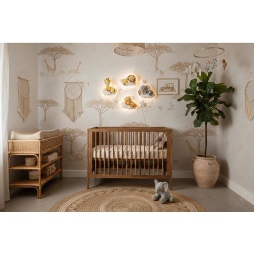 Safari Animal Night Light | Nursery Wall Lamp Set | Giraffe Elephant Tiger Lion