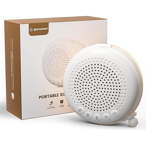 Glocusent 3-in-1 Portable Baby Sound Machine, White Noise Machine for Sleeping, Night Light & Phone Connected Speaker 34 Sounds Timing Function 1000mAh Large Battery Designed for Travel