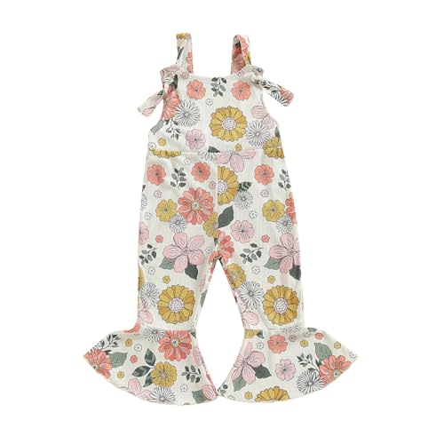 Baby Girl Flare Jumpsuit Toddler Floral Bell Bottom Romper Daisy Sleeveless Suspender Pants Infant Wide Leg Overalls