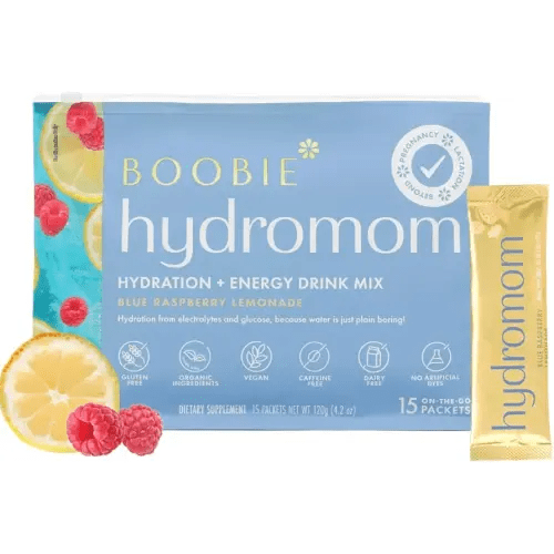 Boobie Hydromom Superfood Electrolyte Drink Mix, Blue Raspberry Lemonade | Refreshing Energy & Hydration Boost for Mamas | On-The-Go & Travel Essentials for Pregnancy, Lactation, & Beyond, 15 Packets