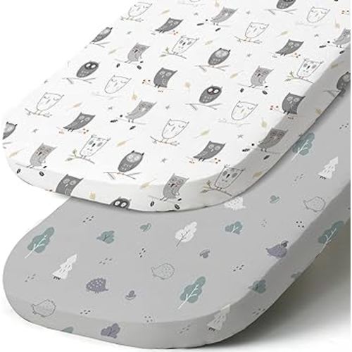 Stretch Fitted Bassinet Sheet Set BROLEX 2 Pack Cradle Sheets for Bassinet Pad/Mattress,Unisex Boys Girls,Ultra Soft,Hedgehog&Owl