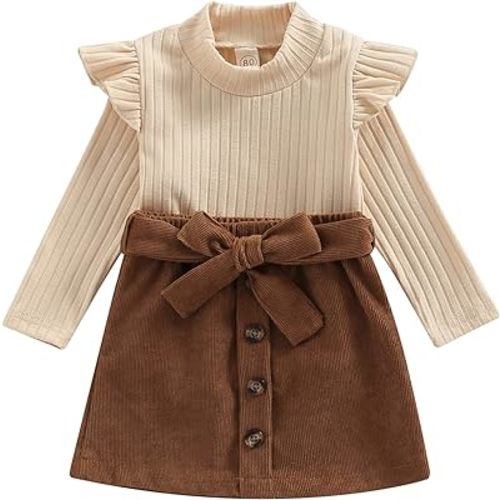 fhutpw Baby Toddler Girl Outfits Fall Winter Clothes Turtleneck Knitted Cotton Long Sleeves Tops & Button Mini Skirts Set