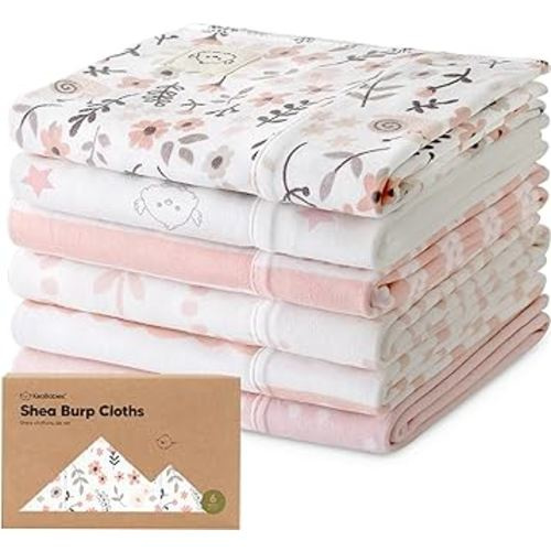 Organic Burp Cloths Baby Girl, Boy - 6-Pack Large Baby Burp Cloths, Super Absorbent Burping Cloths for Babies, Soft & Plush Cotton Burp Cloth, Spit Up Burp Rags, Newborn Burp Clothes(Sweet Charm)