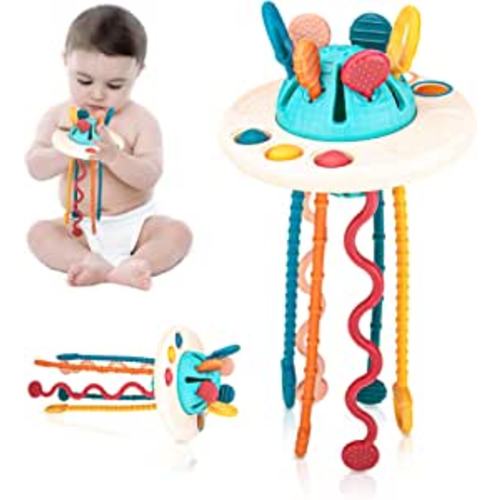 Baby Sensory Toys for Toddlers 1-3, Silicone Montessori Toys for Babies 6-12 Months - Developing Fine Motor Skills Toys, Toddler Travel Toys, Activity Pull Toys for Toddlers 1-3 Birthday Gifts