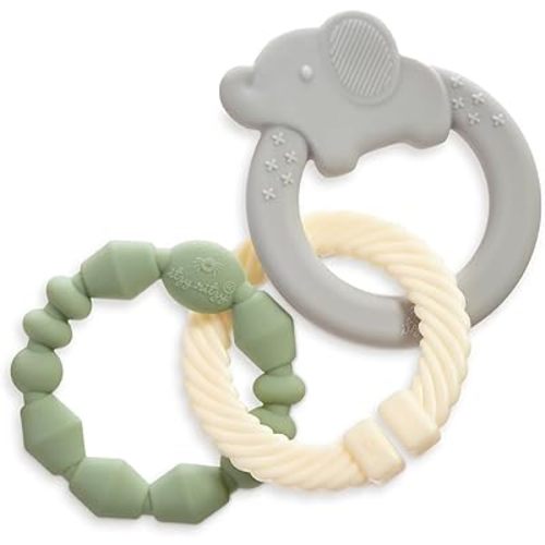 Itzy Ritzy - Itzy Loops Sensory Teether; Includes 2 Silicone Rings and 1 Link (Elephant)