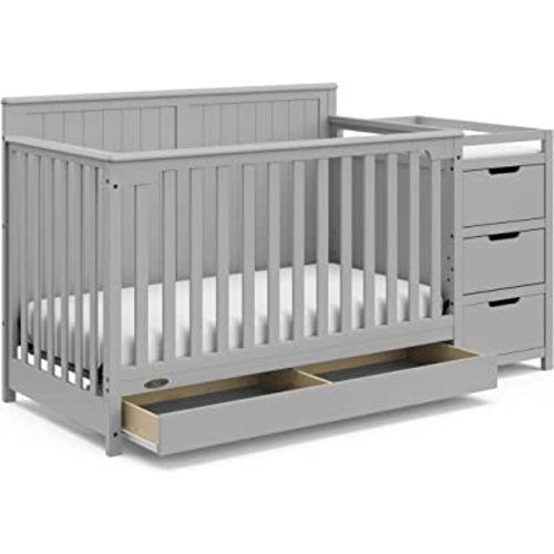 Graco Hadley 5-in-1 Convertible Crib and Changer with Drawer (Pebble Gray) – Crib and Changing Table Combo with Drawer, Includes Changing Pad, Converts to Toddler Bed, Daybed and Full-Size Bed