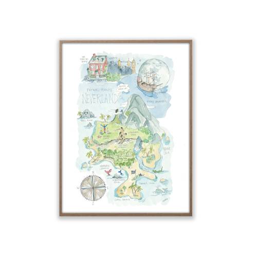 Peter Pan&#39;s Neverland Watercolor Map Art Print