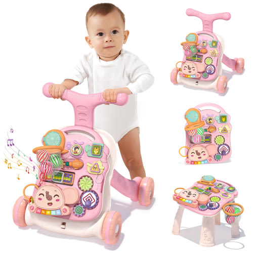 Sit-to-Stand Learning Walker, 3 in 1 Baby Learning Table, Early Educational Child Activity Center, Removable Play Panel, Baby Music Learning Toy Gift for 6 Months up Infant Boys Girls