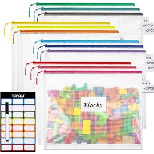 12pcs Mesh Zipper Pouch Bags, A4 Puzzle Bag (12 Colors, 12 Packs) for Organizing, Classroom Must Have Storage Bag, File Bags for School, Board Games and Office Supplies