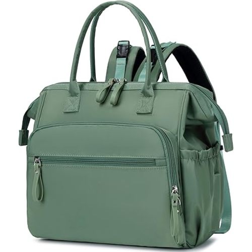 Convertible Diaper Bag Tote, Wide Open Top 14 Pockets Stylish Baby Diaper Bag with Stroller Buckle, Water-resistant