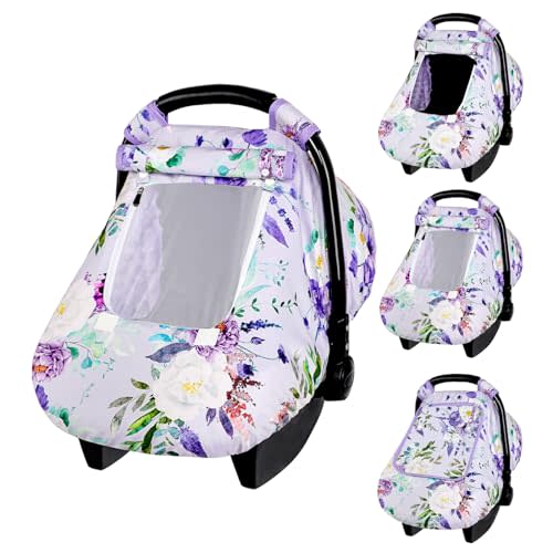 CARUILI Purple Floral Waterproof Car Seat Cover for Babies, Windproof and Kick-Proof, Universal Fit, Soft Mink Plush Material