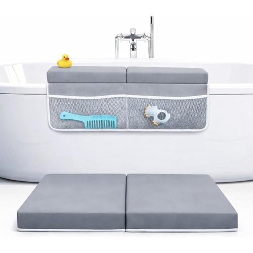 Rylor Premium Baby Bath Kneeler Mat & Elbow Rest Pad Set – Comfortable Bath Kneeler and Elbow Kneeling Rest Pad for Parents, Extra Long 26'', 2.4'' Thick, Non-Slip Support for Easy Bath Time (Gray)