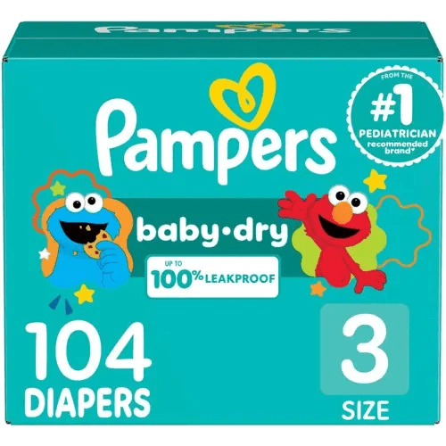 Pampers Diapers - Baby Dry - Size 3, 104 Count, Absorbent Disposable Infant Diaper (Packaging May Vary)
