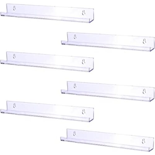 Sooyee 6 Pack 15 Inch Acrylic Invisible Kids Floating Bookshelf for Kids Room,Modern Picture Ledge Display Toy Storage Wall Shelf,Clear