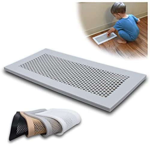 Famba Baby Proofing Vent Cover for Home Floor - Soft Silicone Child Proof Floor Air Vent Cover, Catches Small Items & Prevents Creepy Crawlies, Baby Safety Product, Fits Floor Registers 4x10” (Grey)