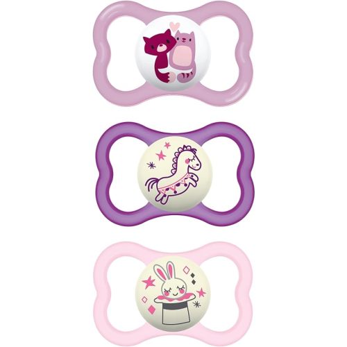 MAM Air Night & Day Baby Pacifier, for Sensitive Skin, Glows in The Dark, 3 Pack, 6-16 Months, Girl