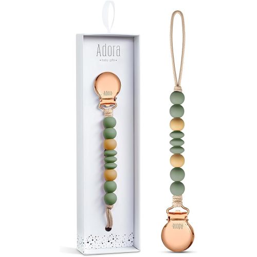 Adora Baby Gifts Pacifier Clips, Baby Pacifier Holder Silicone Binky Clip for Boys - Girls (Sage Wheat)