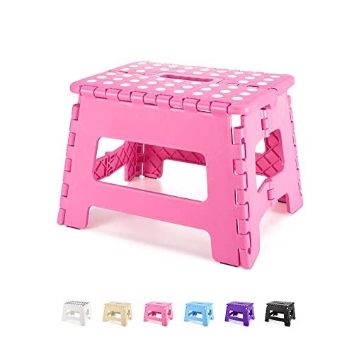 Dyforce Folding Step Stool 9", Kids Step Stool, Heavy Duty Step Stools for Adults, Compact Foot Stools, Light-Weight Toddler Step Stool for Kitchen, Bathroom, Holds Up to 300 lbs (Pink)